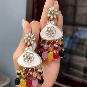 white based multi colour bead jhumka